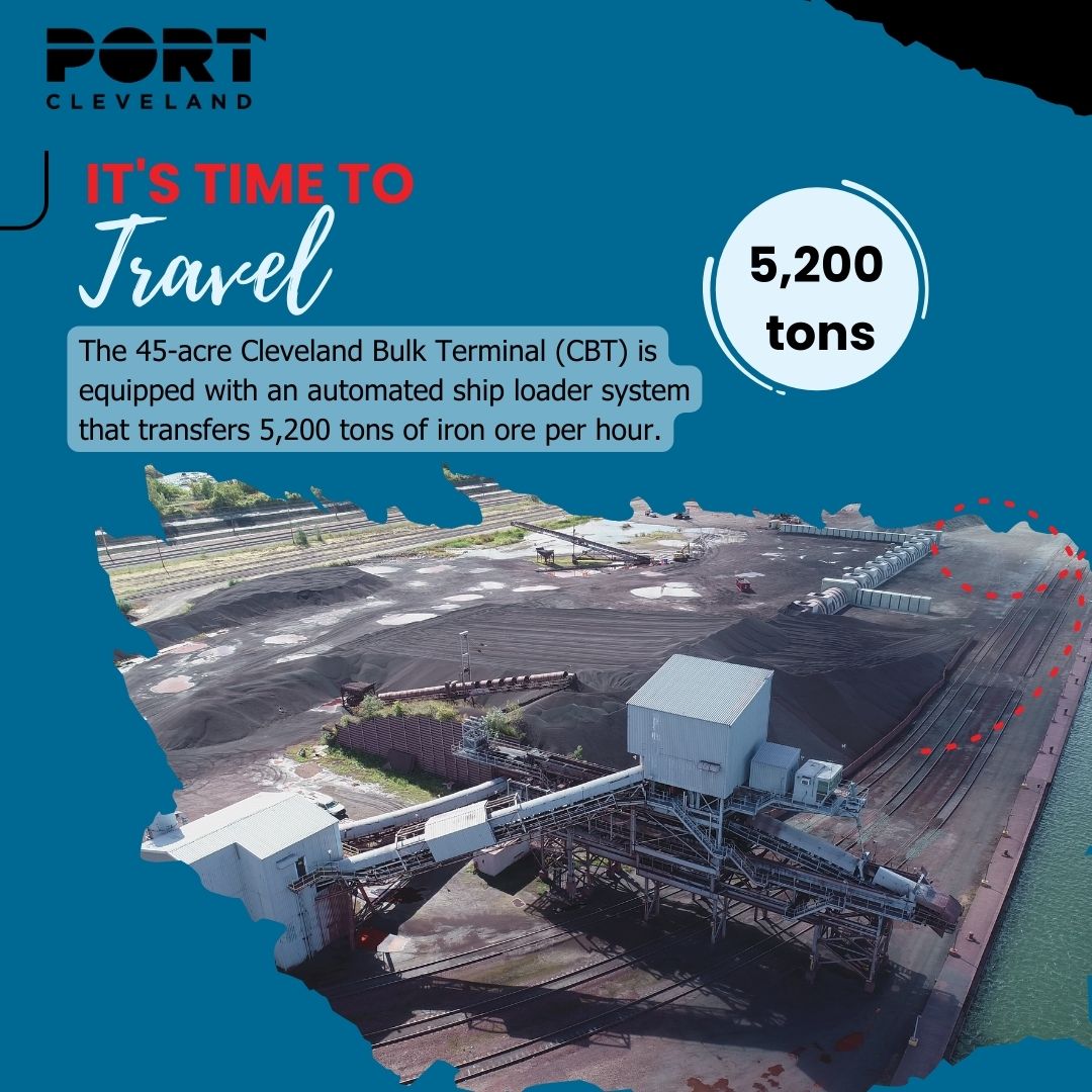 portofcleveland's tweet photo. Here’s a fun fact! Did you know that our Cleveland Bulk Terminal has an automated ship loader system that transfers 5,200 tons of iron ore per hour?
.
.
.
#portcle #greatlakes #ironore #cbt #bulkterminal #rawsteel #themoreyouknow https://t.co/C4UAA63R7a