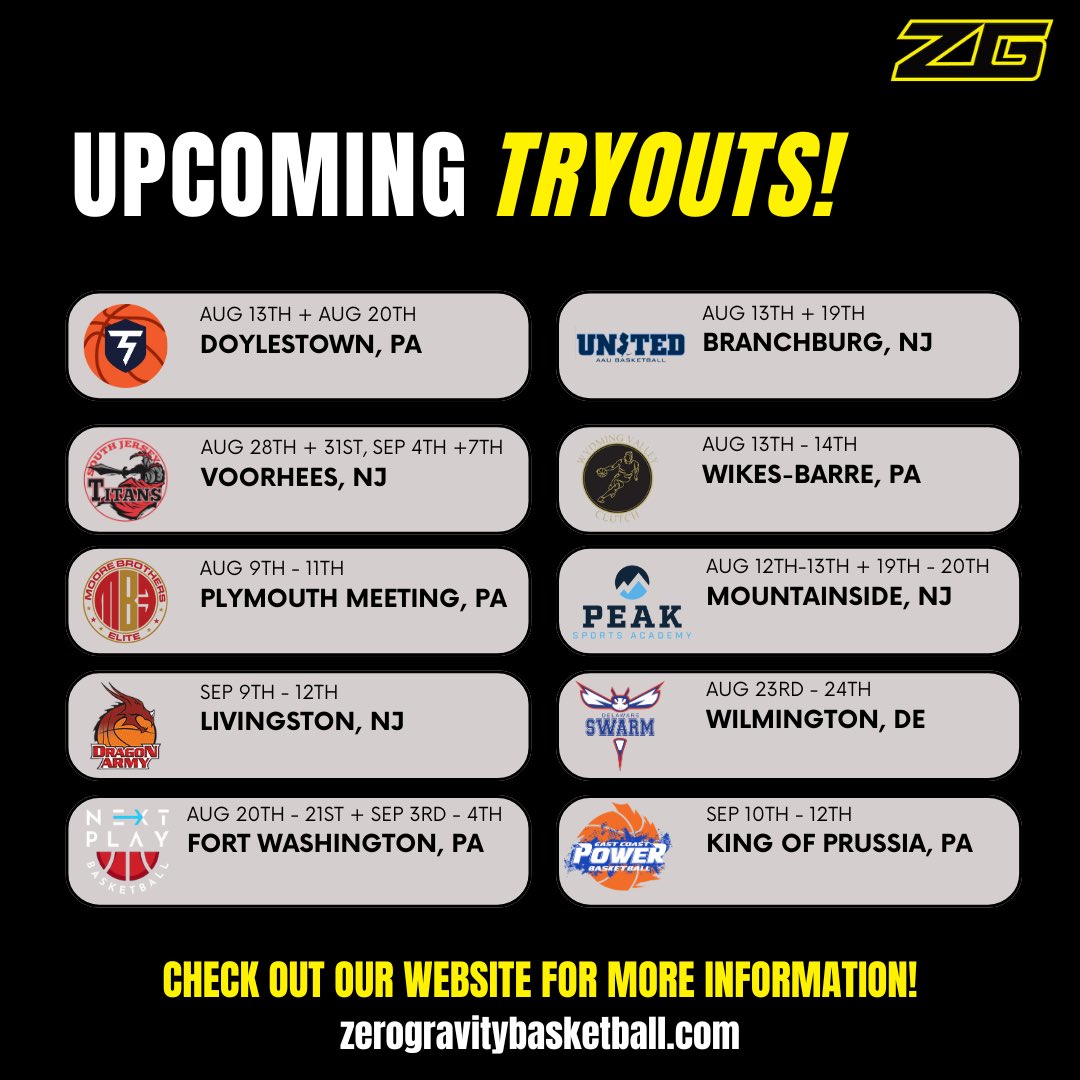 Hudson_ZG's tweet photo. Check out some of our upcoming Mid-Atlantic Tryouts! 👀
Lots of great programs across the region looking to grow! 📈📈📈
#ZGFALL | @zg_midatlantic https://t.co/CXGIN9m72o