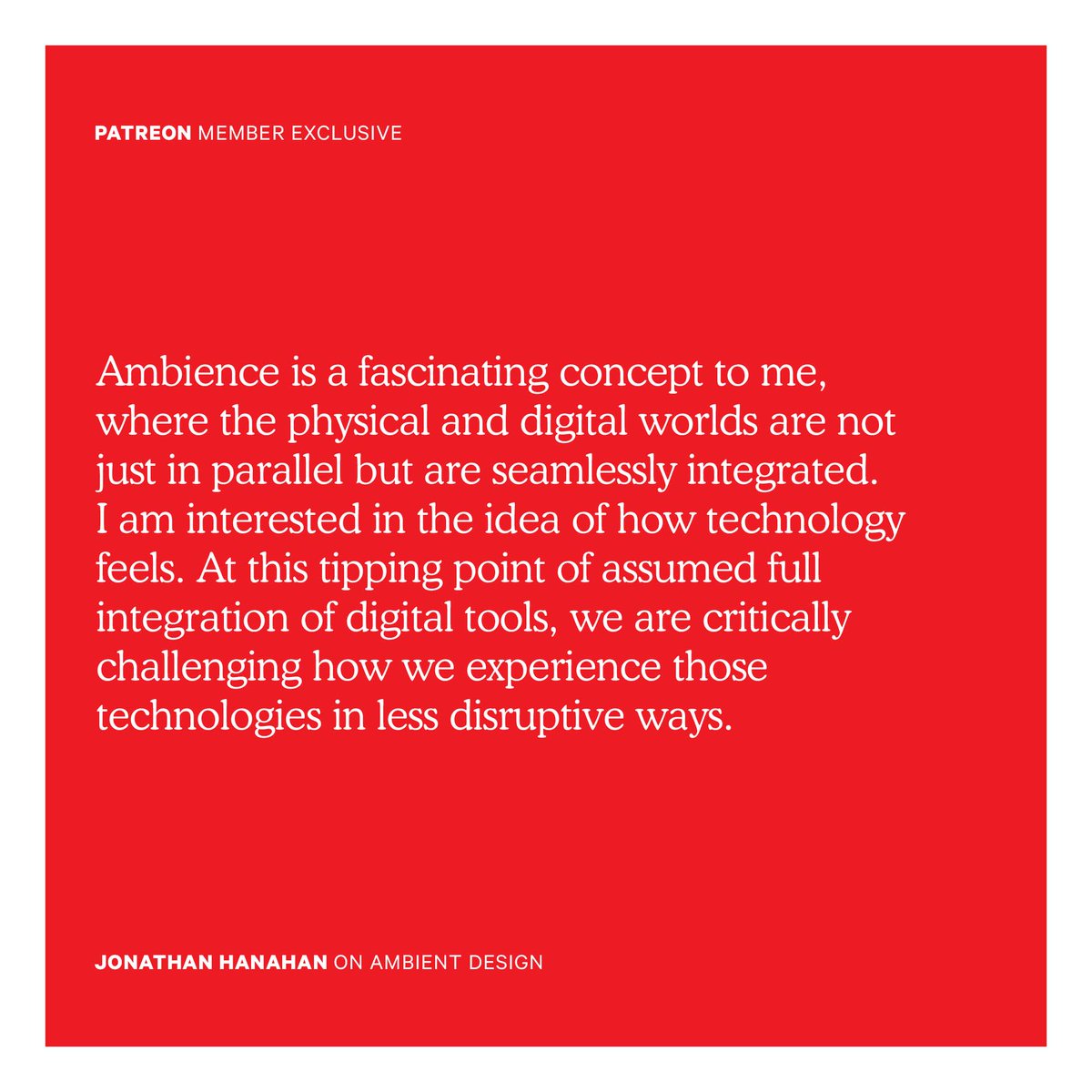 Scratching The Surface (@surfacepodcast) on Twitter photo In our newest Patreon member exclusive, we caught up with Jonathan Hanahan <a href="/jnthnhnhn/">Jonathan Hanahan</a> to talk about SAIL (the new Sensory and Ambient Interfaces Lab he just launched), the state of design education, the value of interdisciplinary design teams, and more! scratchingthesurface.fm/stories/jonath… In our newest Patreon member exclusive, we caught up with Jonathan Hanahan <a href="/jnthnhnhn/">Jonathan Hanahan</a> to talk about SAIL (the new Sensory and Ambient Interfaces Lab he just launched), the state of design education, the value of interdisciplinary design teams, and more! scratchingthesurface.fm/stories/jonath…