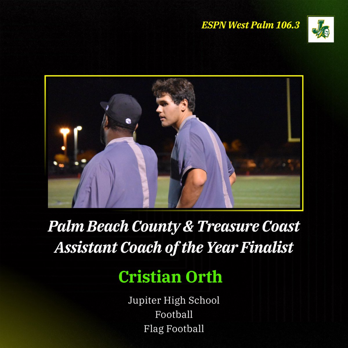 CristianOrth's tweet photo. I am truly honored to be a finalist for Palm Beach County &amp; Treasure Coast Assistant Coach of the Year. 

This recognition reflects the hard work and dedication of our coaching staff, players, and the support of the Jupiter community. 

Thank you @ESPNWestPalm for this honor!! https://t.co/QZ9VmjWYuJ
