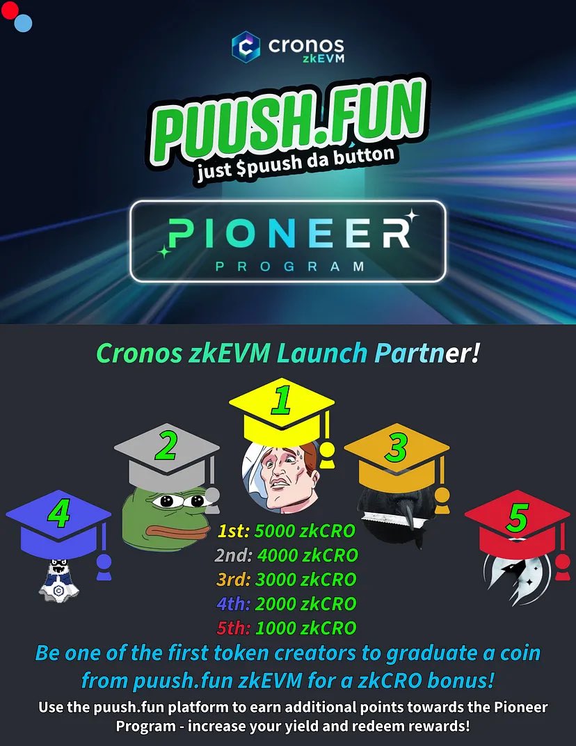 PUUSHDABUTTON's tweet photo. just one of our initiatives for the zkEVM launch - who will be the first meme graduate to make it on zkCRO?!

lots more to be revealed over the next few days… including one very exciting change… triple yield opportunity? more like $puush it 
🫵🔴🔵

can you guess what’s coming? https://t.co/JYM80VPDi8