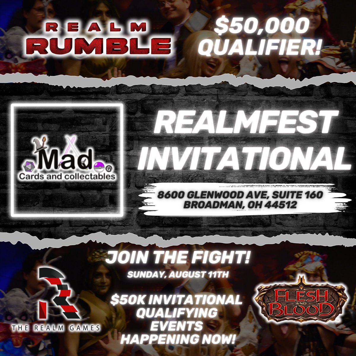 The Realm Games (@therealmgames1) on Twitter photo Ohio! Want a chance to compete for $50,000? Make your way to the Realm Rumble <a href="/fabtcg/">Flesh and Blood</a> qualifier at the address below - and claim your spot!
We’ll see you there 😎 Ohio! Want a chance to compete for $50,000? Make your way to the Realm Rumble <a href="/fabtcg/">Flesh and Blood</a> qualifier at the address below - and claim your spot!
We’ll see you there 😎