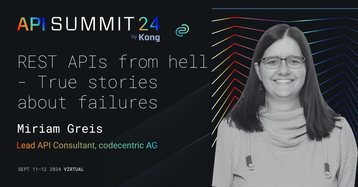 Kong Inc. (@thekonginc) on Twitter photo 😈 Sometimes the devil is in the details (or in frustrating REST APIs.)
Lead API Consultant at <a href="/codecentric/">codecentric AG</a>, Miriam Greis, is joining #APISummit24 to share true coding horror stories & how to avoid them. konghq.com/events/confere… 😈 Sometimes the devil is in the details (or in frustrating REST APIs.)
Lead API Consultant at <a href="/codecentric/">codecentric AG</a>, Miriam Greis, is joining #APISummit24 to share true coding horror stories & how to avoid them. konghq.com/events/confere…