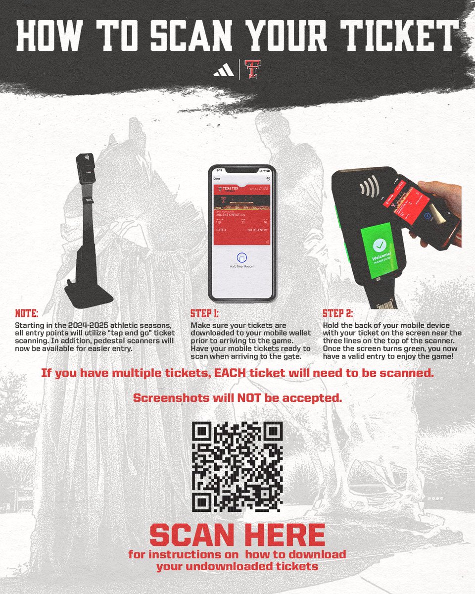 Introduced at Rip Griffin Park last season, Jones AT&amp;T Stadium will now use "Tap and Go" ticket scanning technology.

Screenshots will NOT be accepted.

📲 wreckem.co/MobileTix | #WreckEm