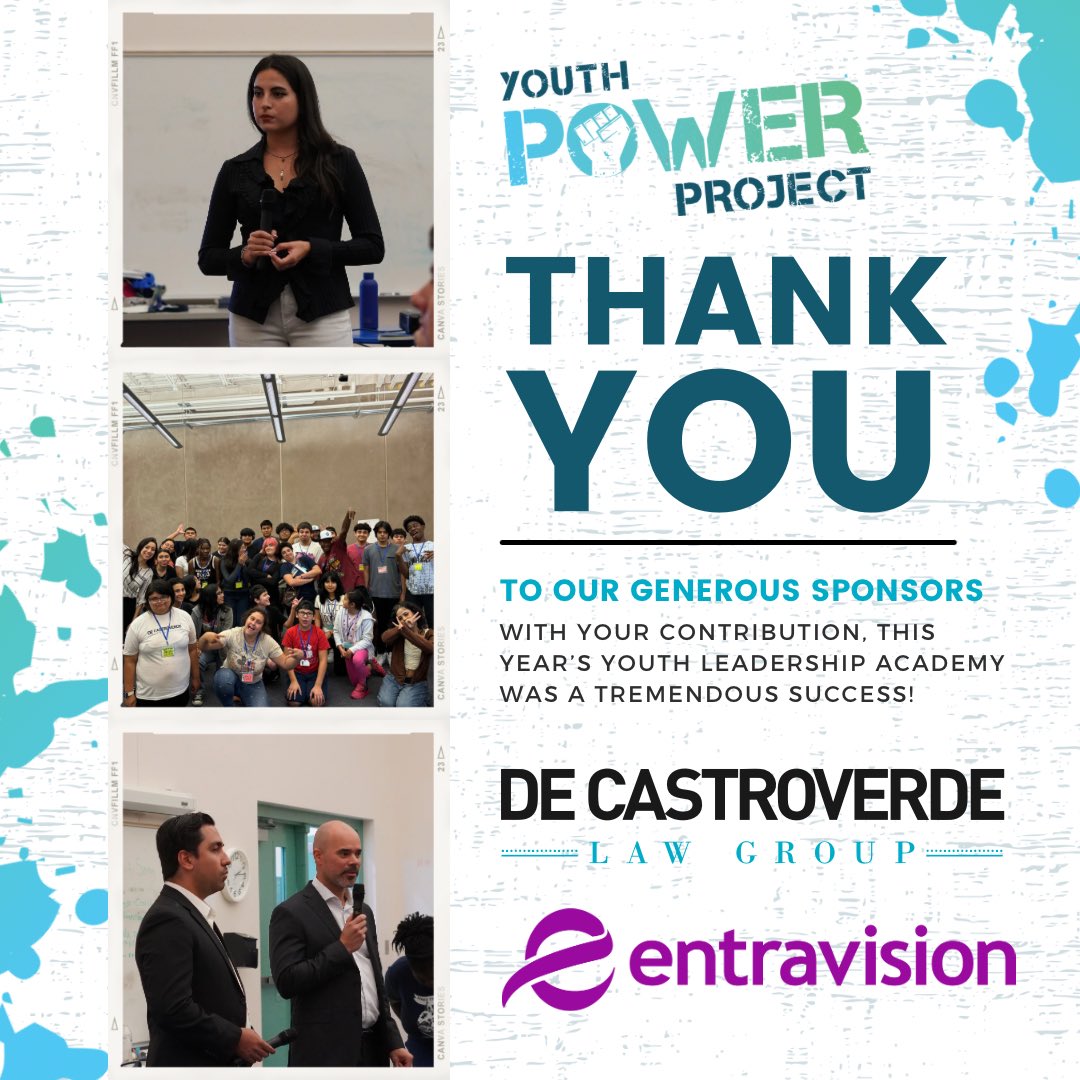 💫 We wanted to extend our appreciation to
<a href="/DeCastroverdeLG/">De Castroverde Law Group</a> and Entravision for their generosity in supporting this year's Youth Leadership Academy!

And The Whitney Recreation Center for letting us use their space for our awesome event! 🌟