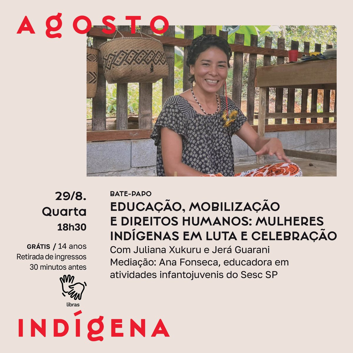📌Em celebração ao Dia Internacional dos Povos Indígenas (9/agosto), o <a href="/sescsp/">Sesc São Paulo</a> promove até 31/8 o "Agosto Indígena", uma programação de valorização da diversidade cultural dos povos originários. Confira destaques do Carmo.
Para saber mais acesse o site: sescsp.org.br/agostoindigena