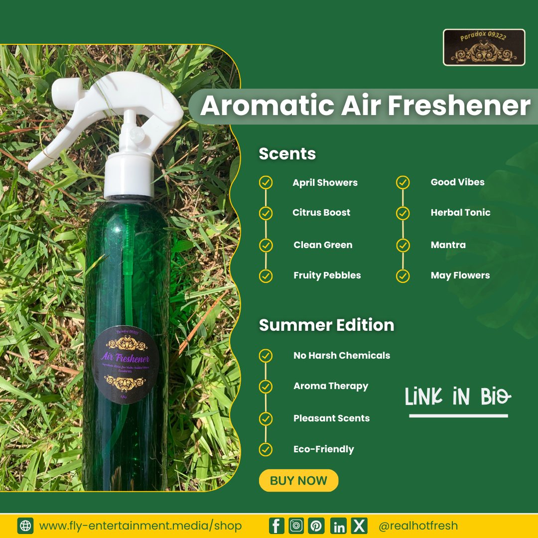 realhotfreshfwm's tweet image. Dive into summer with our Paradox 09322 Aromatic Air Freshener! 🌞 No harsh chemicals, just pure, eco-friendly freshness. 🌸✨

Shop now! fly-entertainment.media/product/air-fr…

#SummerFresh #EcoFriendly #AromaTherapy #NaturalScents #HomeFragrance #GreenLiving #Paradox09322