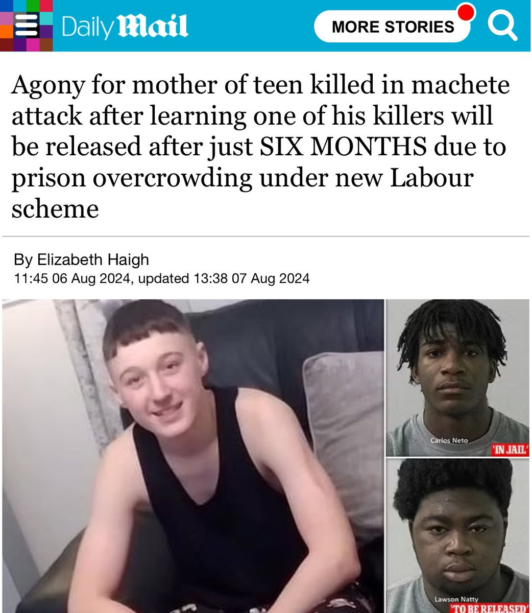 20 months jail for social media posts. 

6 months jail for killing a 14-year-old child with a machete. 

UK is fukt.