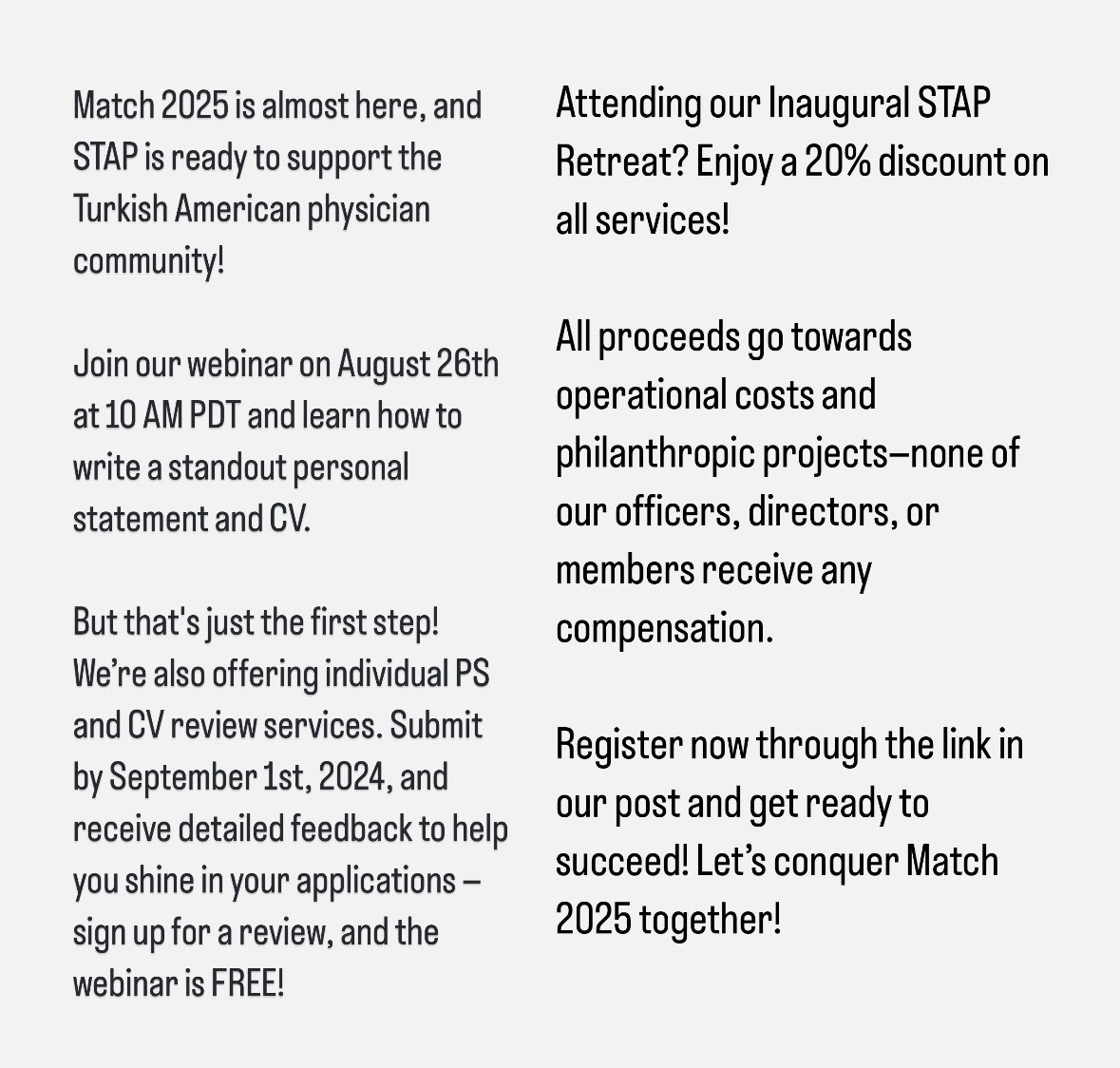 For more information and registration: stap.org/stap-match-202…

#stap #turkishamericanphysicians 
#Match2025 #eras2025