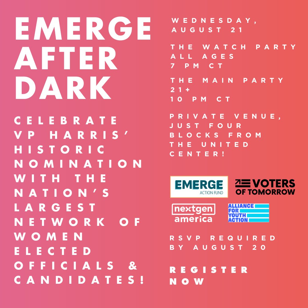 This is the biggest presence Emerge has ever had at the DNC, and now we want YOUR participation!

Not in Chicago? Not a problem! Register to watch our Live Talks series with The Meteor from home.

Register here: linktr.ee/emerge2024dncc

#emergednc2024
#DNC2024 #Chicago2024