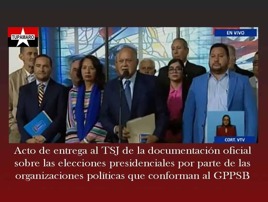 Acompañamos al primer vicepdte. del PSUV <a href="/dcabellor/">Diosdado Cabello R</a> al acto de consignación de la documentación requerida por el TSJ, #TUPAMARO como organización política que integra al GPPSB  donde contempla nuestra participación en las elecciones presidenciales celebradas el pasado #28Julio