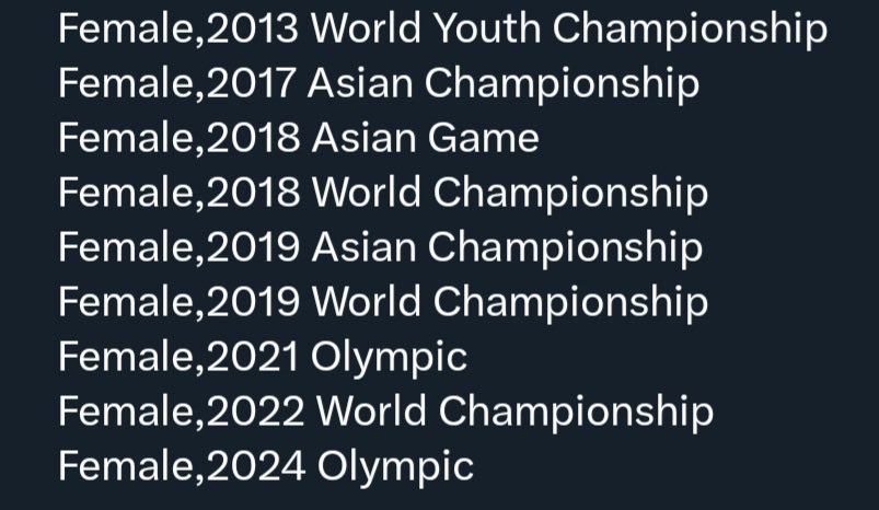 durayray's tweet photo. @JackMerched @iocmedia Don't let misinformation get the better of us! This is an itemized list of all the international competitions that Lin Yu-Ting participated in. She was born female and has complied with all applicable regulations set by the hosting organizations. https://t.co/Kq9D8qPfMO