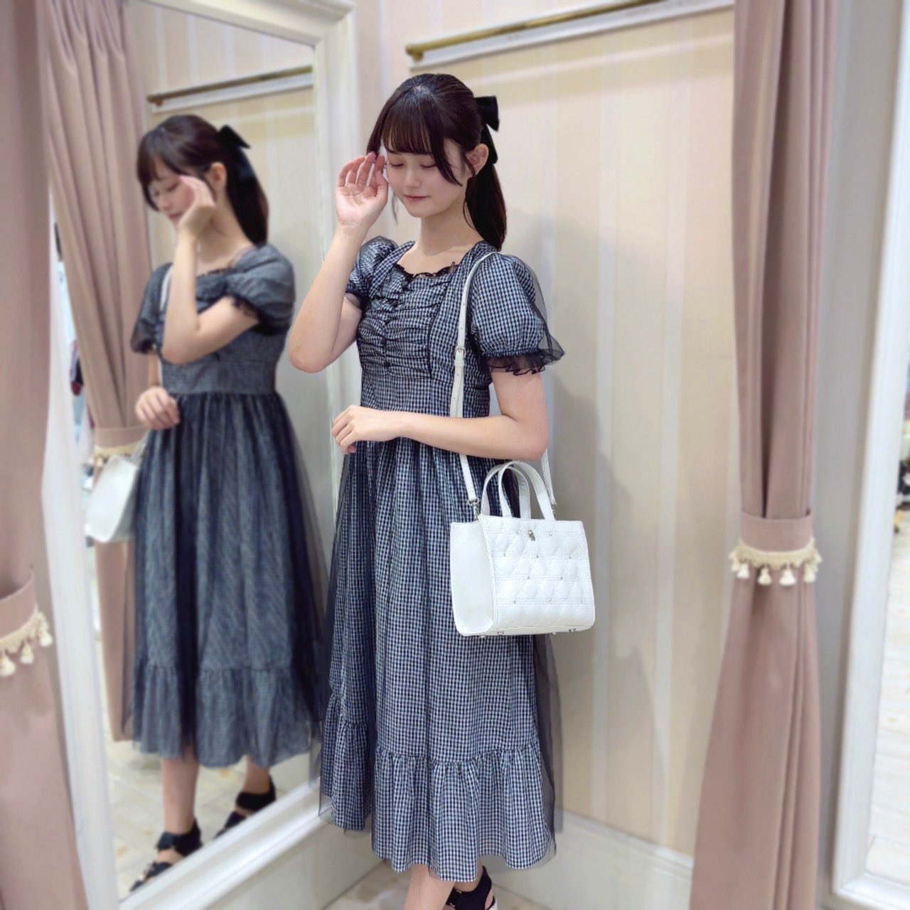 ✨️新品タグ付✨️evelyn ふわっとギャザー ロングワンピース evelyn ワンピース ふわっとギャザーロング アイスブルー