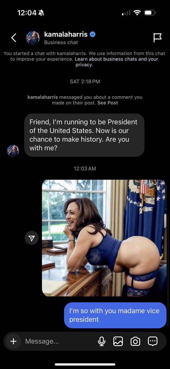 Kamala Harris in my DM’s lmfao. I’m Canadian