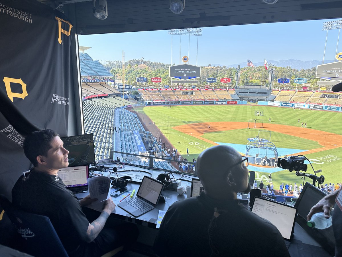 DanPotashTV's tweet photo. Steven Brault (play-by-play) and Kevin Young will bring you all the tonight from LA!  Coverage begins at 9pm…first pitch is at 10pm! ⁦@SNPittsburgh⁩ https://t.co/dkzLtpQjQS