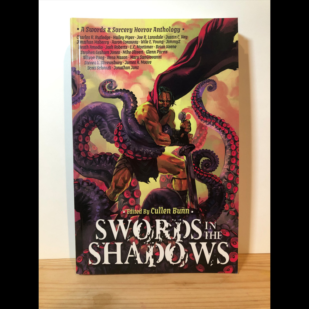 Had a fantastic time visiting #littleghosts &amp; got some books blending #swordandsorcery #fantasy with #horror and one with a post-apocalypse theme. Can’t wait to crawl through these. Thanks Chris!!! :D  #littleghostsbooks #swordsintheshadows #profanealtars #chaindevils