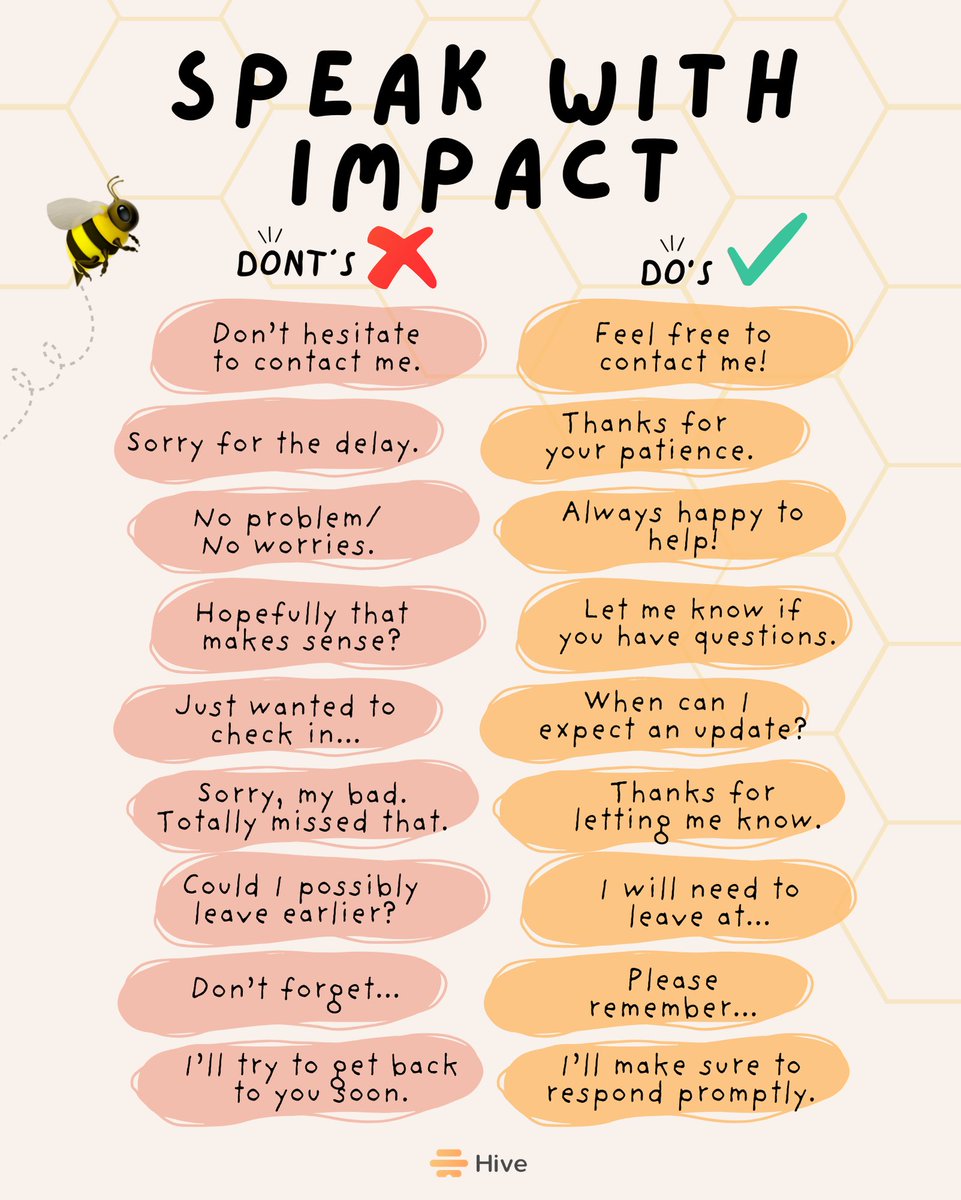 hive's tweet image. Bee sharp this week — try these tweaks to speak like a leader. 

♻ Share to inspire others.

#BeeSharp#CommunicationSkills#Leadership