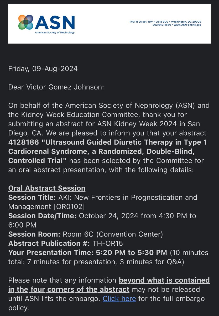 We are pleased to share that our work has been accepted for oral presentation at Kidney week. A huge effort from the entire team <a href="/salvadorlgil/">Salvador López Gil</a> <a href="/rodrigogopar/">Rodrigo Gopar</a> <a href="/AlfredoFuenMD/">Alfredo Fuentes</a> <a href="/ErikaaBorja/">Erika</a> <a href="/NefrologiaINC/">Nefrología INC</a> <a href="/ASNKidney/">American Society of Nephrology</a>