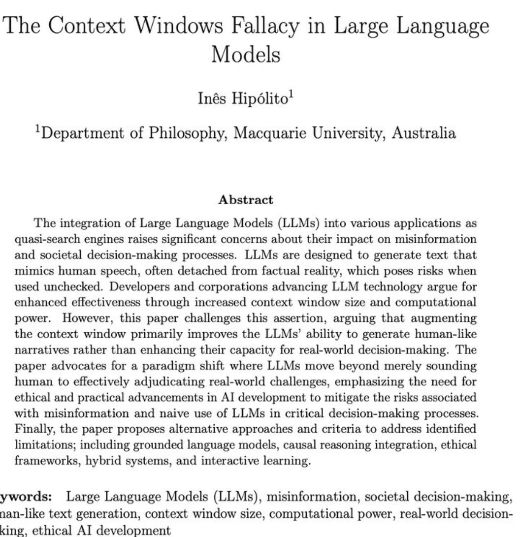 New preprint: the argument is so simple, it deserves a whole paper! Expanding context windows makes AI text sound more human, but doesn't make it more accurate. Groundbreaking stuff, right?
researchgate.net/publication/38…