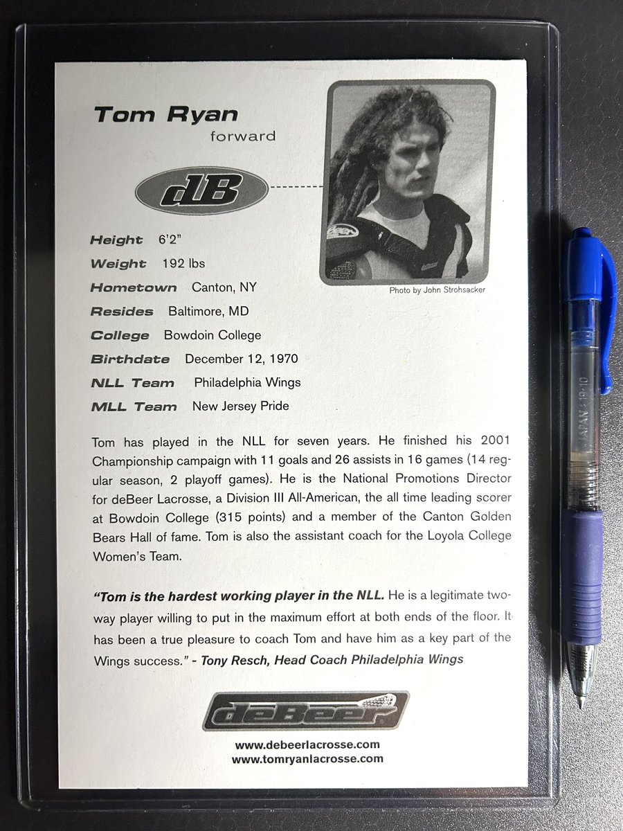 Neat lacrosse card. Large too. It measures 5.5”x8.5”. DeBeer Lacrosse Tom Ryan