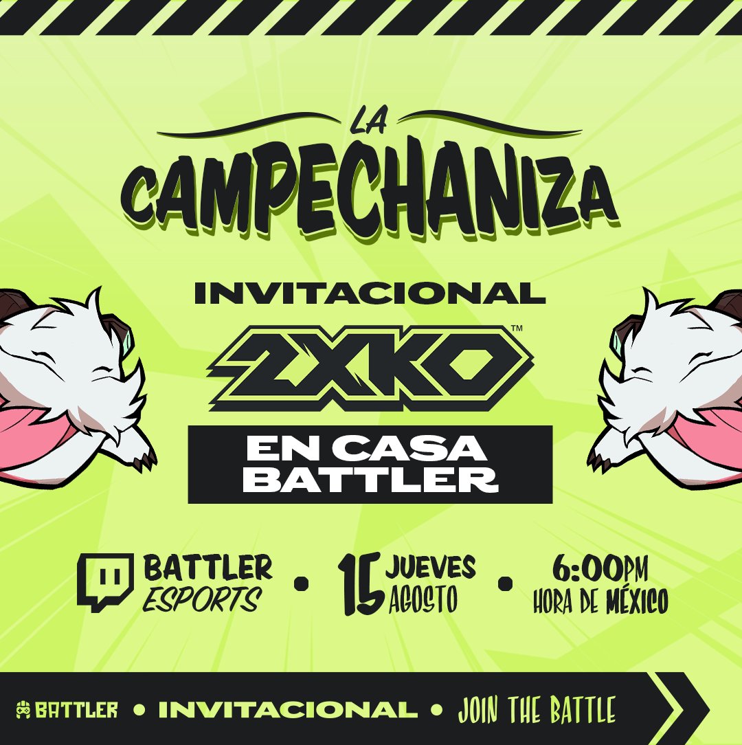 ¡Llega 2XKO a México! 🇲🇽 16 pro players de fighting games se enfrentarán en el primer evento presencial de este juego de Riot Games, organizado por Battler. 🔥 

🗓️ Jueves 15 de Agosto 
🕕 6:00 PM (CDMX) 
📺 Twitch: battleresports
¡Pronto anunciaremos los invitados especiales!