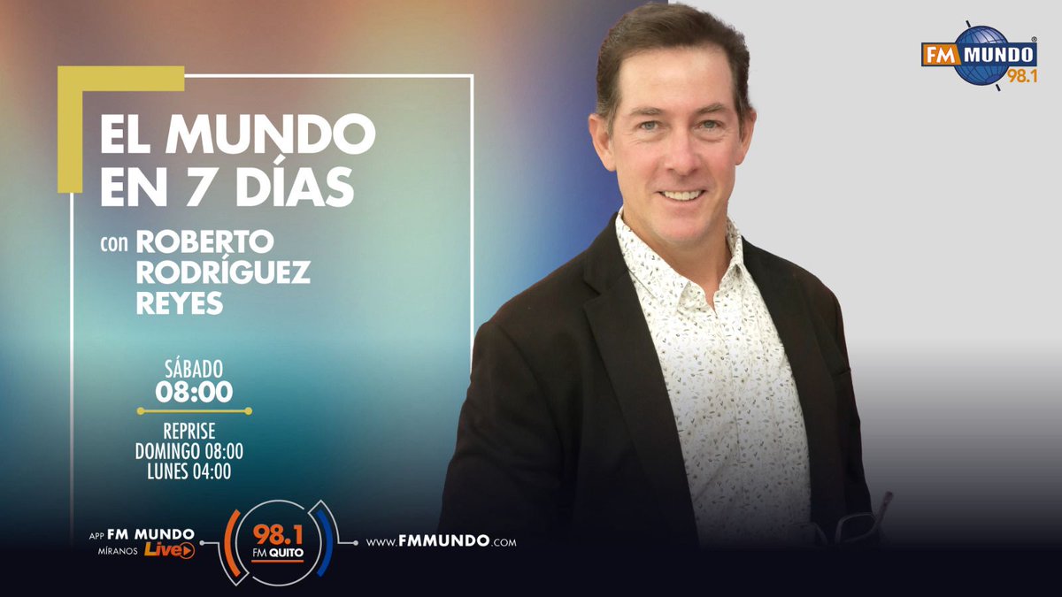 fmmundo's tweet photo. 🌎 #ElMundoEn7Días | ¡Mañana! @robertoecuador te espera a las 08:00, con el magazine informativo más completo de la radio.

🎙️ En nuestra entrevista de la semana, conversaremos con @davidsucre. ¡No te la pierdas!

📲 https://t.co/IWCdr03dAa https://t.co/eVreFY0Cnn