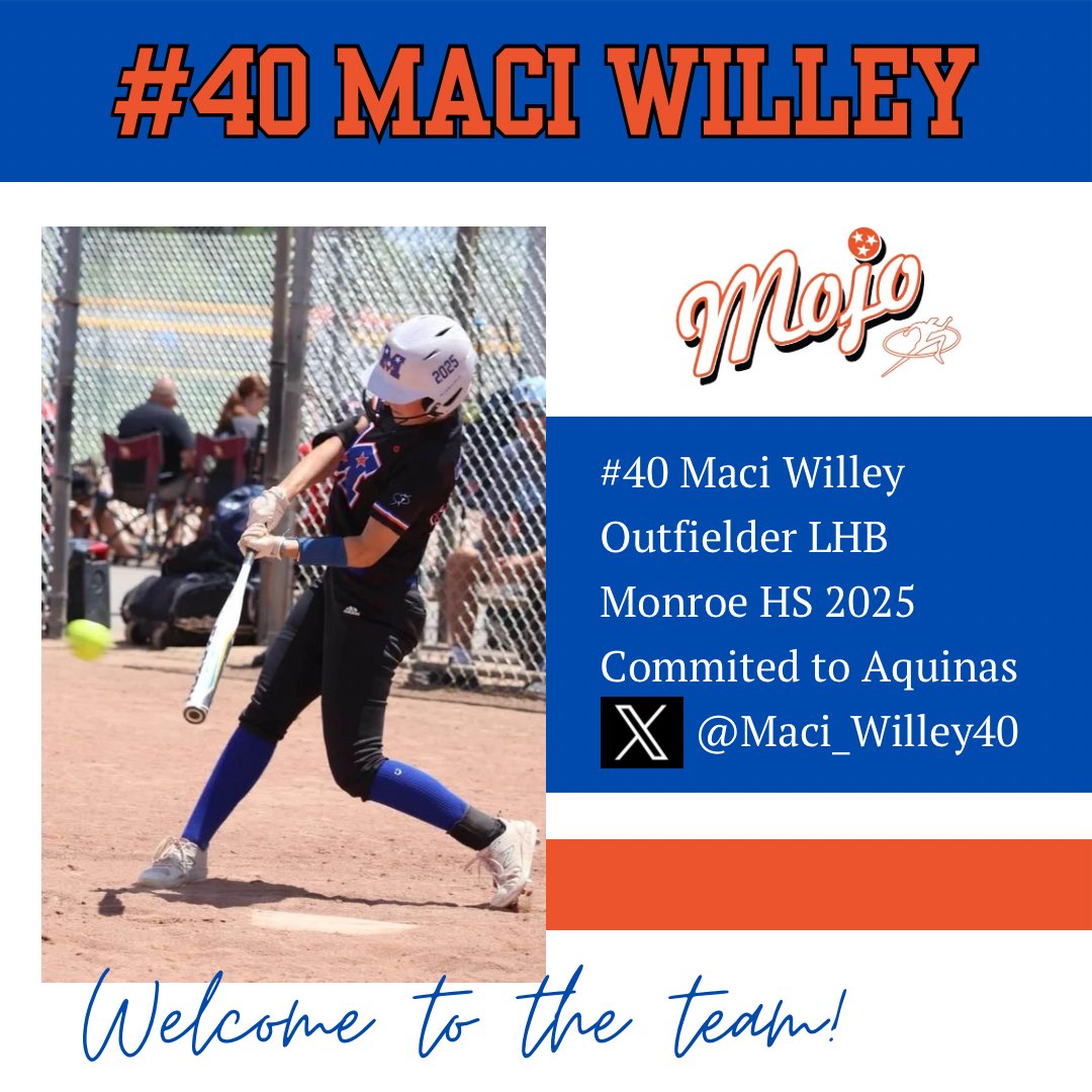 Mojo Munoz 18u (@mojomunoz18u) on Twitter photo Happy to welcome <a href="/Maci_Willey40/">Maci Willey</a> to the team! She is a fantastic outfielder with a great bat! Happy to welcome <a href="/Maci_Willey40/">Maci Willey</a> to the team! She is a fantastic outfielder with a great bat!