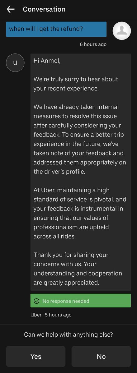 anmol_bhatia90's tweet photo. @Uber_India @Uber @Uber_Support : The driver forcibly asked me to cancel the ride for which I had already paid and give him cash. I did it but I haven't received any refund and moreover have been charged with a cancellation fee. The customer care is giving lame replies. https://t.co/h8DqheNQac