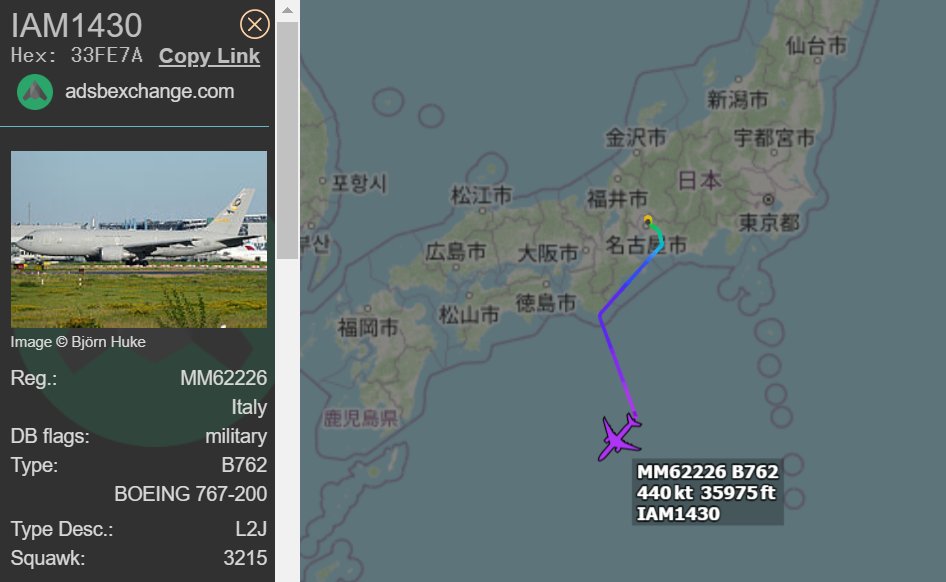 FMilcoms's tweet photo. #ITALIANAIRFORCE #IAM 1430 #33FE7A and 1424 #33FE92 on CWP Tokyo.
Departed RJNA. https://t.co/yAHWsTFF5B