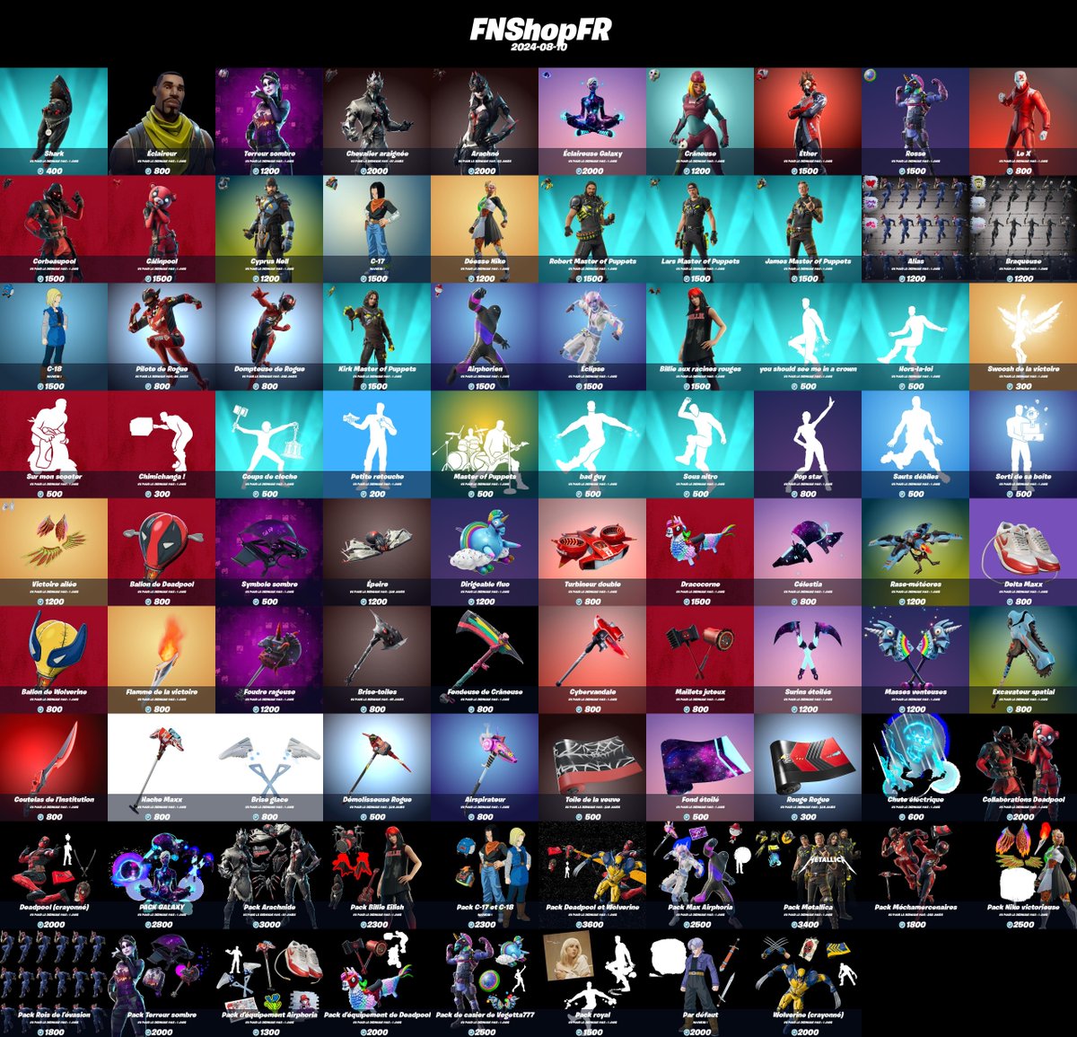 FNShopFR's tweet image. Boutique #Fortnite du 2024-08-10 !

N'oubliez pas d'activer les notifs pour ne rater aucune boutique. 🔔

Nombres d'items : 88
Maximum vu pour la dernière fois : 339 jours
Minimum vu pour la dernière fois : 0 jours