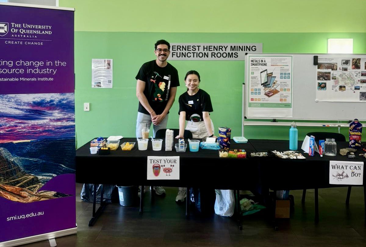 Members of team  #MIWATCH are at a #nationalscienceweek event near you- if you live in #Cloncurry that is! Lexi (🎂) &amp; Enrique are both there and ready to take you on an amazing journey of water chemistry and mine waste! 🧪🥼 get involved if you’re free today! <a href="/SMI_UQ/">Sustainable Minerals Institute (SMI), UQ</a>