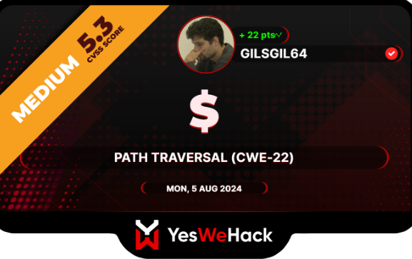 gilsgil_'s tweet photo. Just got a reward for a vulnerability submitted on @yeswehack -- Path Traversal (CWE-22).  
#YesWeRHackers https://t.co/GN4U8M0gQ3