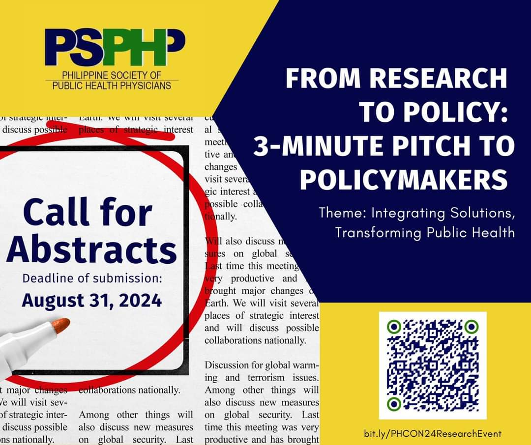 If you have completed researches that may have impact on #PublicHealth policy, join this during the #PSPHP #PHCON here in Cebu City this September.
