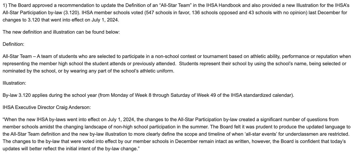 Illinois High School Baseball Coaches Association (@ihsbca1) on Twitter photo Thank you to the <a href="/IHSA_IL/">Illinois High School Association #IHSA</a> on taking swift action to clarify the definition of "All-Star Game" for by-law (3.120). Coaches, please read below to see the clarified definition. Thank you to the <a href="/IHSA_IL/">Illinois High School Association #IHSA</a> on taking swift action to clarify the definition of "All-Star Game" for by-law (3.120). Coaches, please read below to see the clarified definition.