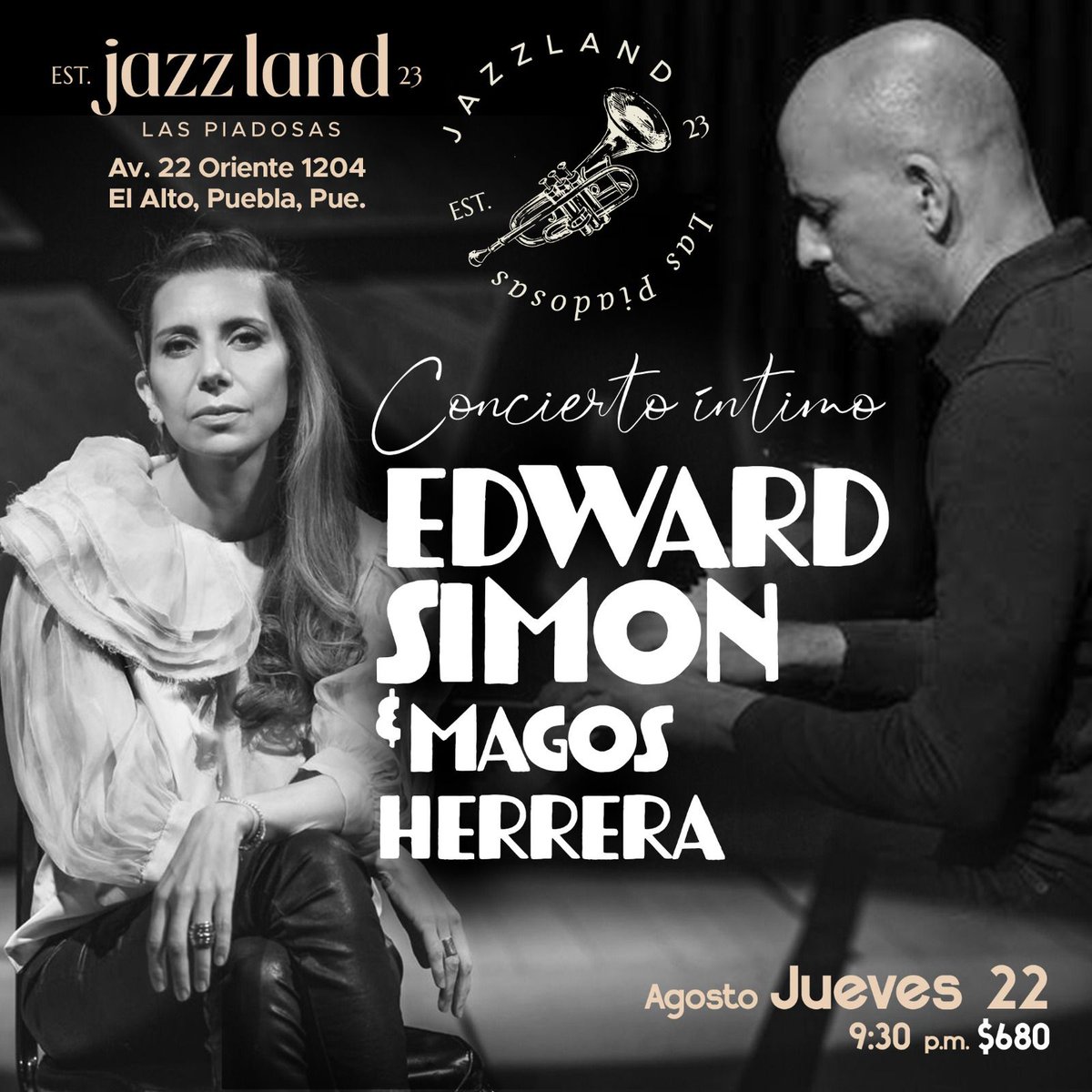 Los próximos jueves de agosto serán de gala en #JazzLand #LasPiadosas #Puebla con #BenSolomonQuartet el 15 de agosto. Y 22 de agosto la gran y extraordinaria <a href="/magosherrera/">magos herrera</a> y el pianista venezolano #EdwardSimon en un concierto íntimo. <a href="/El_fusilmx/">El Fusil</a> <a href="/ManoloFrausto/">Manolo Frausto</a> @alaindipaolo