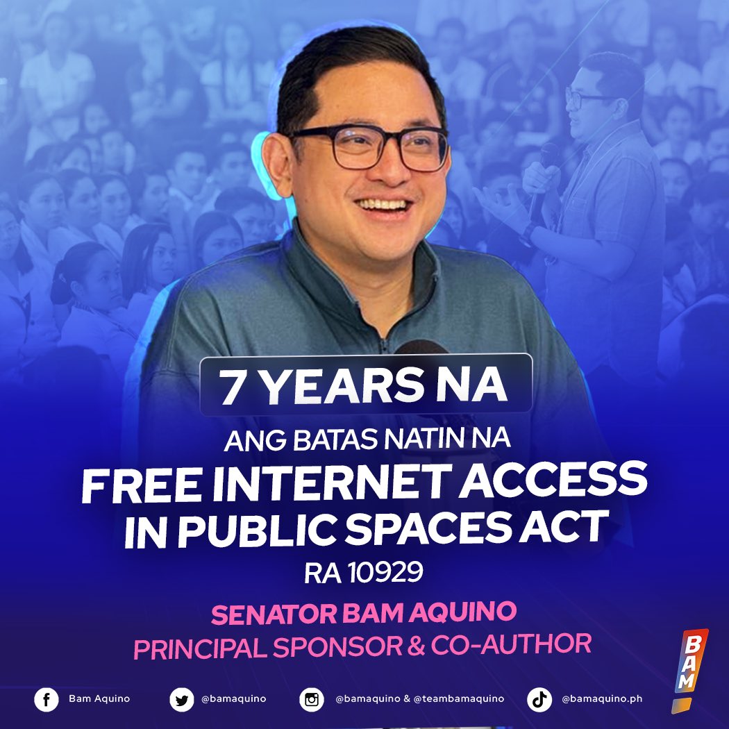 7 YEARS NA ANG BATAS NATIN PARA SA FREE WIFI!

Buwan ng Agosto natin naisabatas ang RA 10929 o ang Free Internet Access in Public Places Act na layuning gawing mas accessible ang internet para sa lahat ng mamamayan. Sakop ng batas na ito ang lahat ng pampublikong lugar— parks,