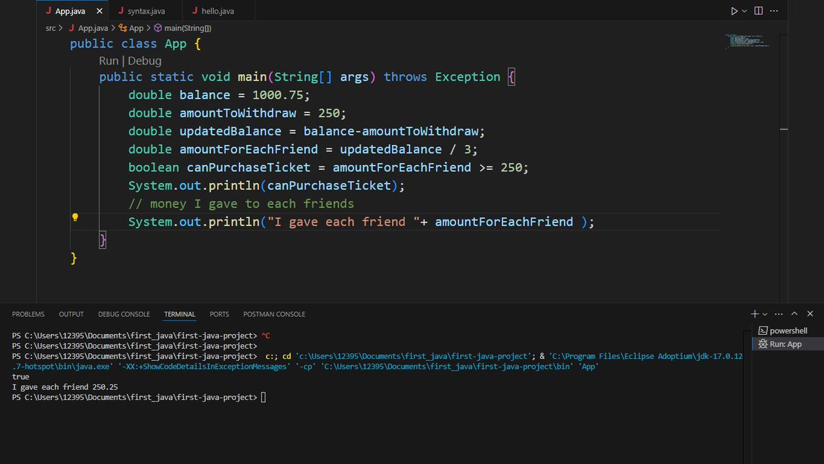 cbnaveen05's tweet image. Day 4 of Learning Java: Today, I dived into variable manipulation! 🖥️ Mastered operators, comparisons, and string concatenation. 💡 Every line of code gets me closer to Java wizardry! 🌟 #CodingJourney #JavaLearning
