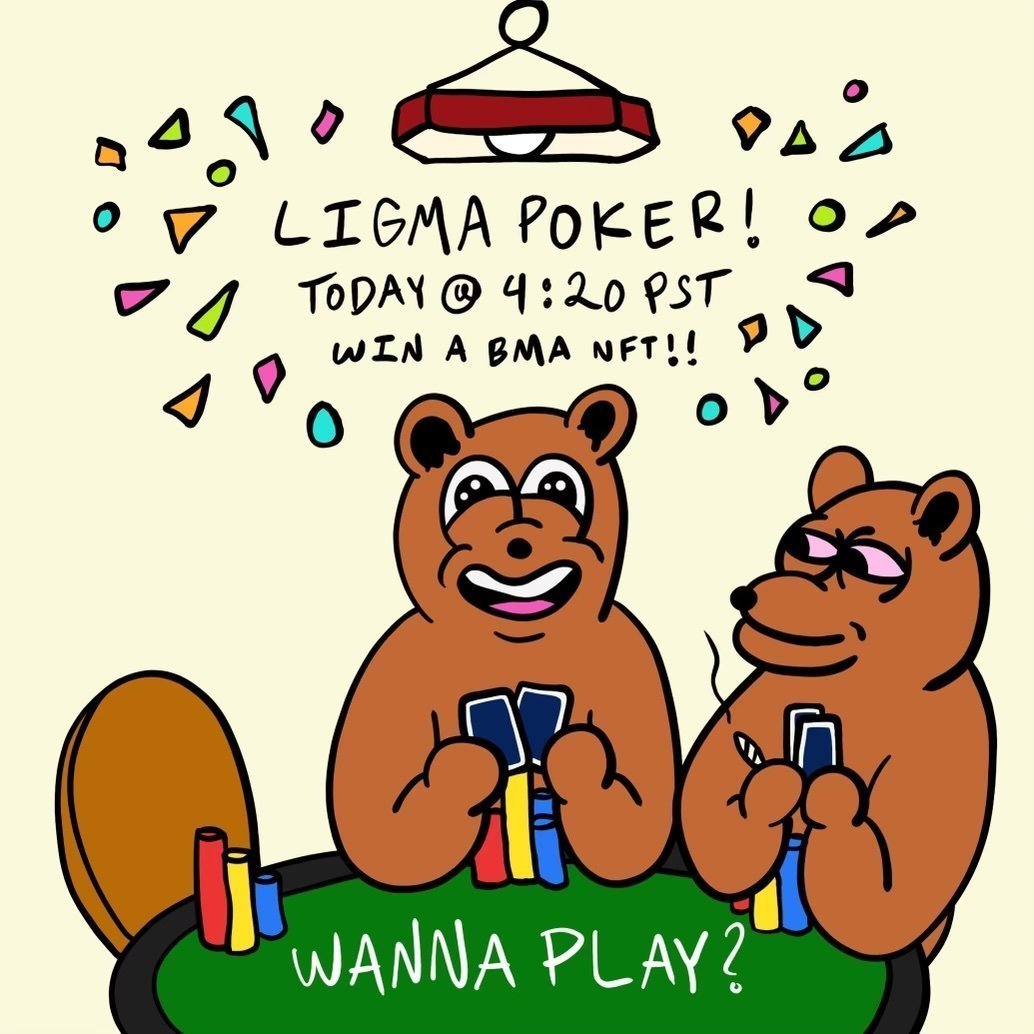 Ligma Labs (@ligmalabsnfts) on Twitter photo Bluffing is a Skill—Winning <a href="/LigmaLabsNFTs/">Ligma Labs</a> Poker♣♦ is a Bonus.
If you are a competitive Poker player <a href="/LigmaLabsNFTs/">Ligma Labs</a> hosts Poker Games 5 days a week at 4:20pm PST.
Now is a great opportunity to join us on the felt, check out the collection now👇
opensea.io/collection/bma… Bluffing is a Skill—Winning <a href="/LigmaLabsNFTs/">Ligma Labs</a> Poker♣♦ is a Bonus.
If you are a competitive Poker player <a href="/LigmaLabsNFTs/">Ligma Labs</a> hosts Poker Games 5 days a week at 4:20pm PST.
Now is a great opportunity to join us on the felt, check out the collection now👇
opensea.io/collection/bma…