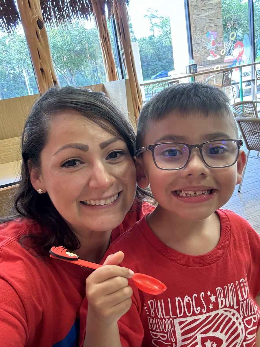 This little bulldog 🐶had a great first week of school. He and his besties are the cutest! 🥰 Of course we had to finish off the week with our traditional mommy &amp; son 🍧 date! He even drew a picture during indoor recess! He’s NOT gonna let this mommy forget!