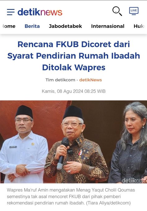 Pak Jokowi, <a href="/jokowi/">Joko Widodo</a> ...
Serius sangat mengherankan pak. Koq bisa wapres berpendapat lain demi Bangsa dan Negara?
Bukankah aturan yang dicanangkan sudah sangat baik dan menjamin kebebasan untuk menjalankan Ibadah sesuai keyakinan?

Untuk apa itu FKUB jika ada UUD 1945???