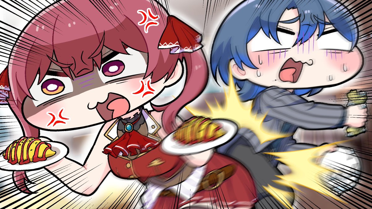 手描き】新人の青くんを巨大なケツで押しのけるマリン船長【こまいぬ