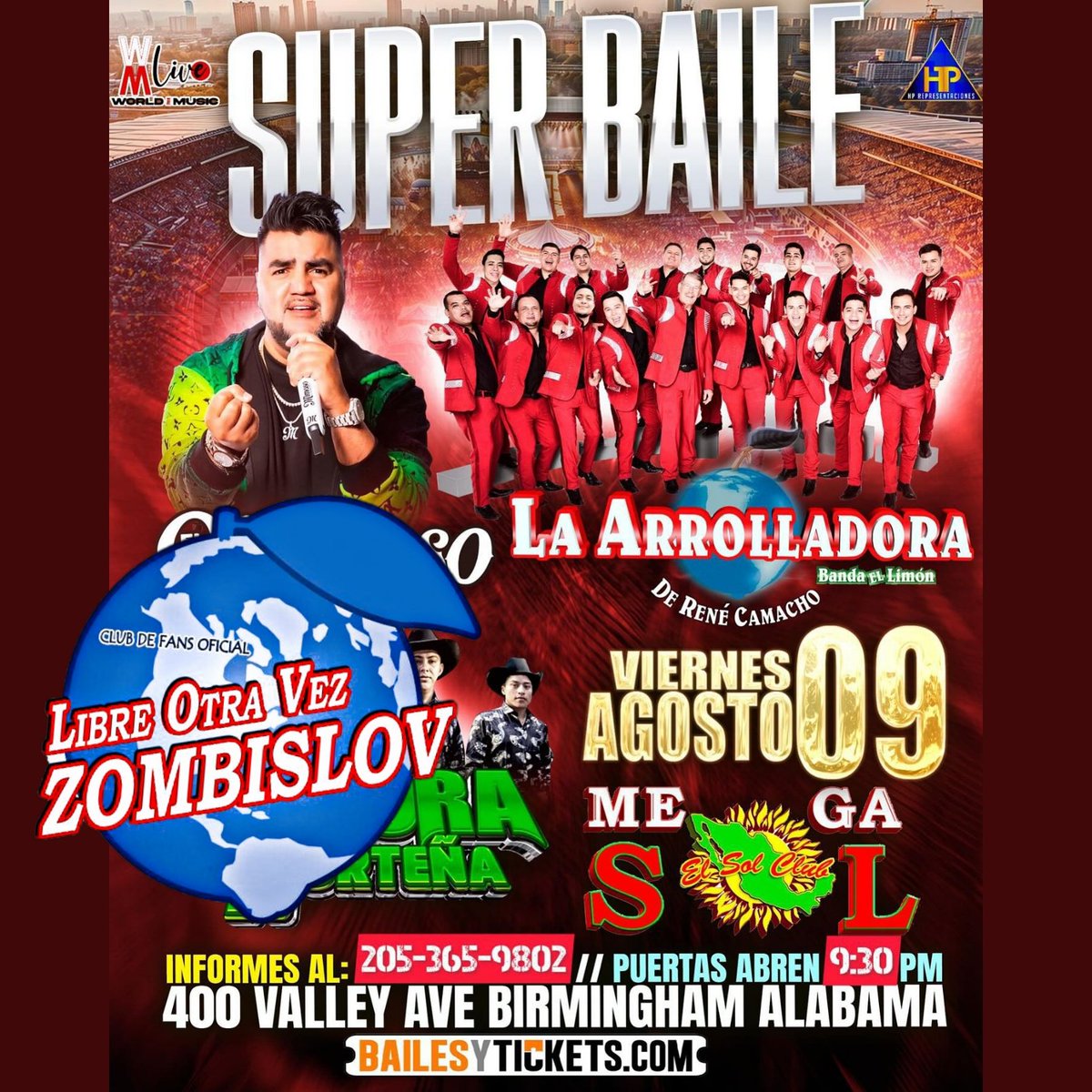 🔊 HOY VIERNES 9️⃣ DE AGOSTO 
 La  A R R O L L A D O R A
Banda El Limón de Don René Camacho 🕺🏻💚🍋 se presenta en:

 ▪️BIRMINGHAM,  ALABAMA 🇱🇷📍🌏  

Presentando el Tour:

♦️" AQUÍ HAY PARA LLEVAR "🕺🏻✨💚🍋

#Arrolladora 🤤🕺🏻❤️ 
#ZombisLOV 🍋 💚 
#SomosArrollaFans ✋🏻🍋