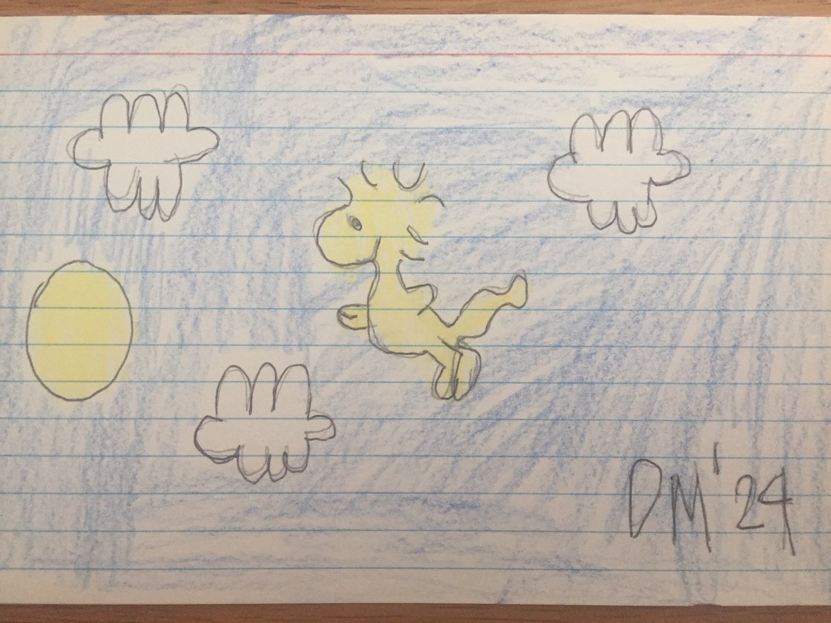 davidmarchie's tweet photo. For today’s #FanArtFriday, I draw Woodstock from #Peanuts flying in the sky. 🌈💛♾
#FanArt #Snoopy #AutisticArtist #Art #peanutswoodstock #PeanutsComics #actuallyautistic #autismawareness #peanutscartoons #woodstock https://t.co/2NG6D6hGIR