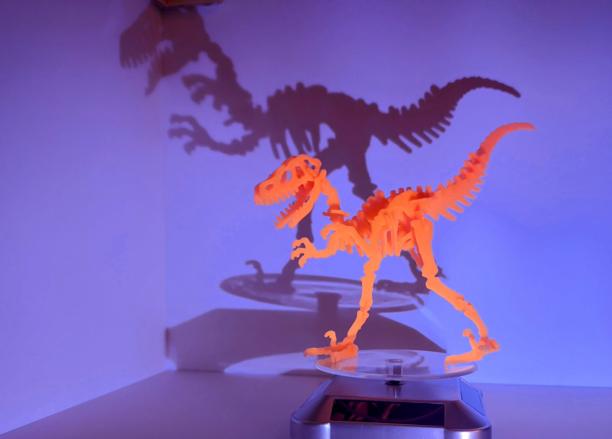 valence28's tweet photo. And velociraptor is done. Planning on printing in four or five different glow in the dark combinations. Here is a pink ish salmon that glows orange. Got a stegosaurus and t rex to do in this color for demo #bambu #bambulabs #3dprinting #3dprinting #3dprinter #3dprinted  #3dprints #x1carbon #bambux1carbon