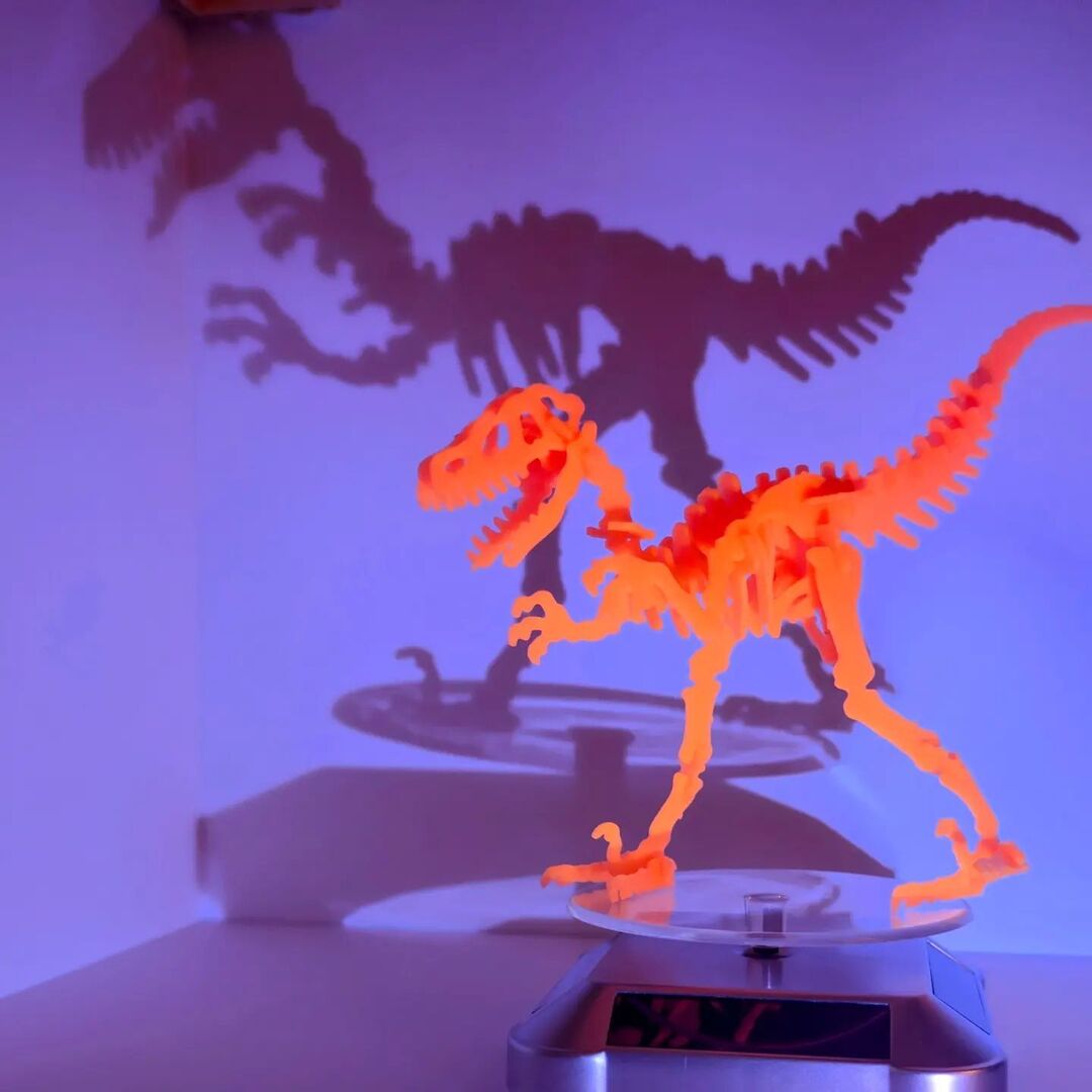 gulfcoprints's tweet photo. And velociraptor is done. Planning on printing in four or five different glow in the dark combinations. Here is a pink ish salmon that glows orange. Got a stegosaurus and t rex to do in this color for demo #bambu #bambulabs #3dprinting #3dprinting #3dprinter #3dprinted  #3dprin… https://t.co/aUNgC78pdz