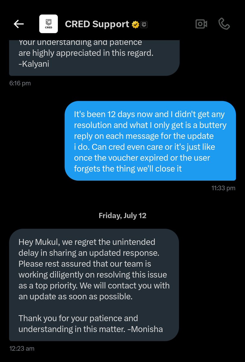 MJmukul21's tweet photo. @CRED_support The cred is not up to resolving the problem they just wanna make this issue blurred as I mentioned the same in their support chat as well the same reply I got in the end. https://t.co/pIzgco8a8R