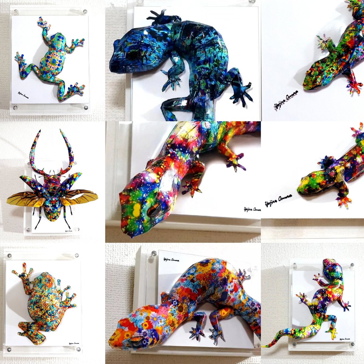 yojin15's tweet image. 本日（2024年8月10日）21:00より、こちらの9作品がGallery Lucille楽天市場にて販売されます。

販売ページへはリンクをご確認くださいませ🙇

search.rakuten.co.jp/search/mall/?s…

#paperarts #popart #reptile #reptileart #amphibian #contemporaryart #ペーパークラフト #紙アート