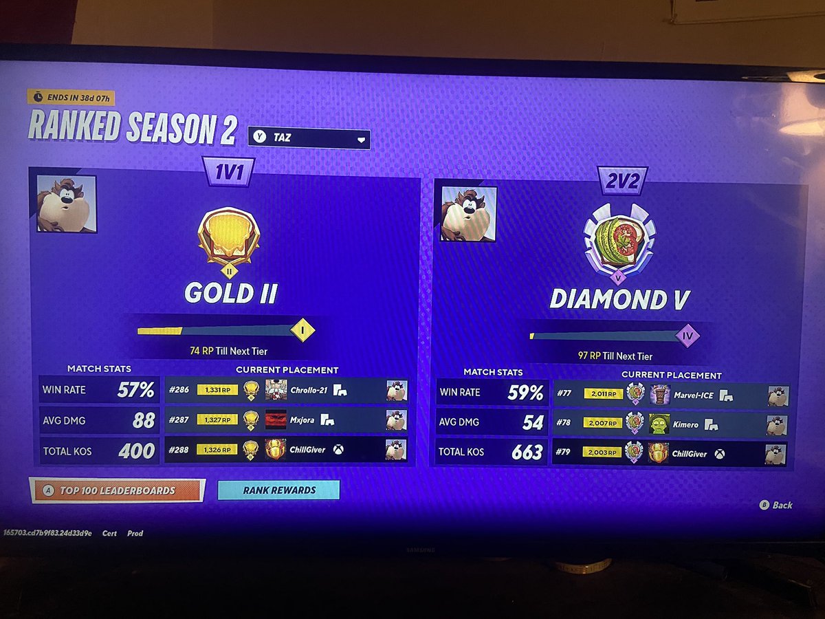 ChillGiver_'s tweet photo. LETβS GOOOO! Diamond Taz and #79 In 2v2 π πͺοΈ #TazTime @HypeUnit @multiversus @Player1stGames @itsOVA9k @darknakat @Profitcial #BringTheHype https://t.co/5guhKQZdOe