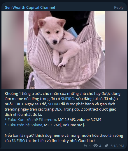 GWealthCap's tweet photo. meme coin $FUKU trên ETH đã hơn x10 từ giá team call. Mình sẽ take profit 1 phần ở đây. Con này đánh khá giống $NEIRO, nên mình sẽ tp thêm khi cap lên 100M. Ae vào Channel để follow kèo mới sớm nhất nhé. https://t.co/ZY2HPcJkTz https://t.co/rgBp1RLkn5