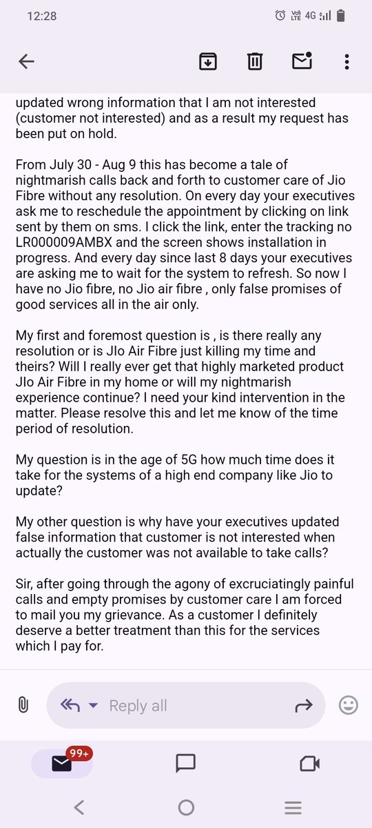 StutiVkb's tweet photo. @DoT_India @JM_Scindia @devusinh @PMOIndia @narendramodi The harrassment by @JioCare continues with their same reply they are giving since last 10 days. Their link to reschedule doesn't work and that's what they are not understanding. https://t.co/jLUjEVjRJc